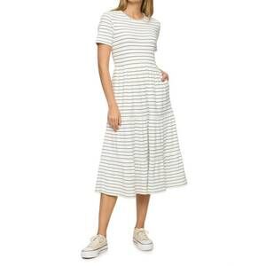 NEW FLAGS & ANTHEM ashby tiered dress in white and black stripe